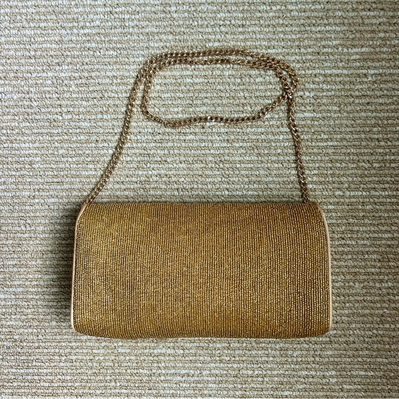 EUC J. Crew Florence Convertible Gold Beaded Clutch Crossbody Chain Evening Bag - Picture 6 of 11